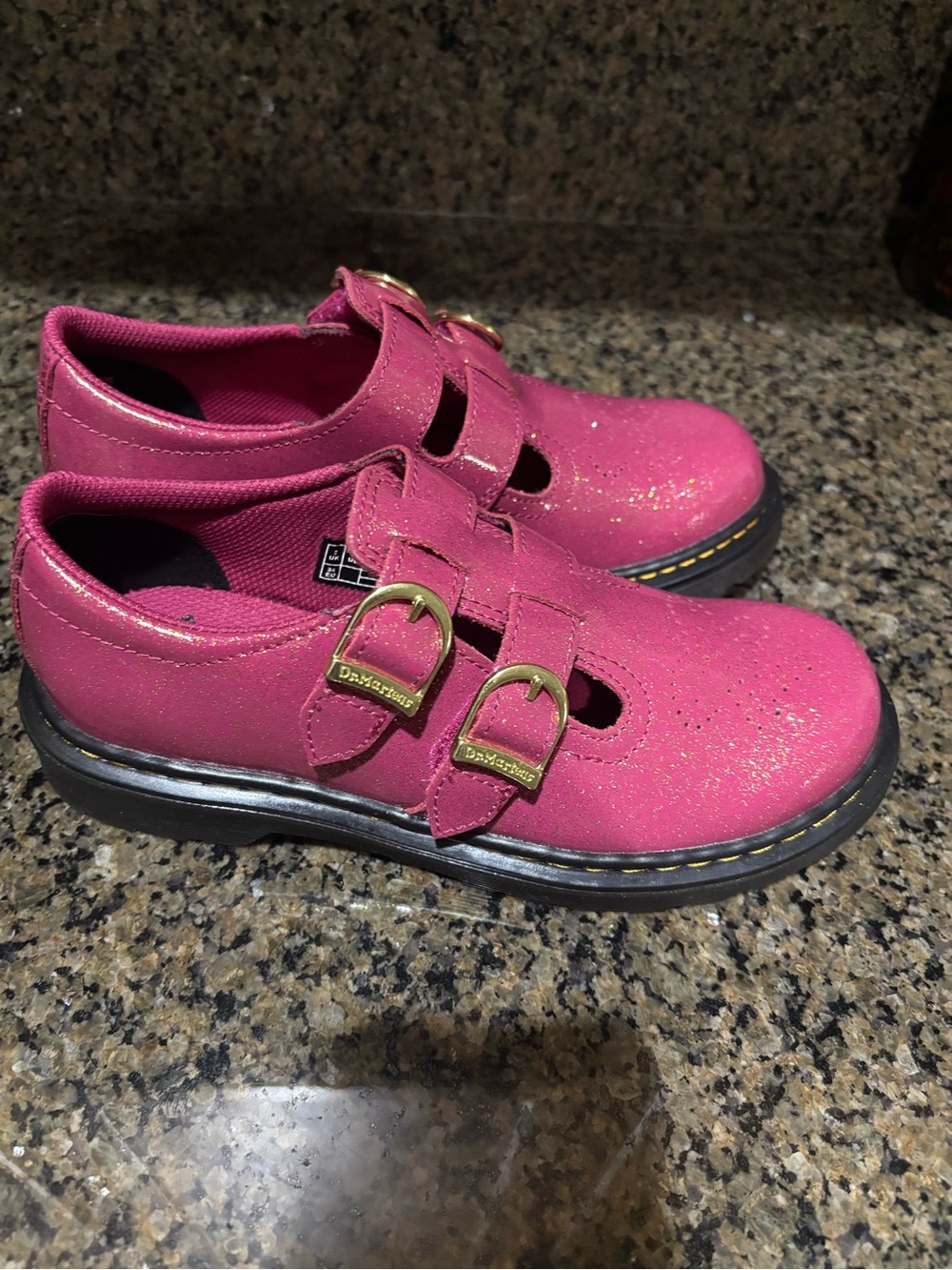 Dr. Martens Kids Pink Glitter Mary Jane Double Buckle Shoes-NEW